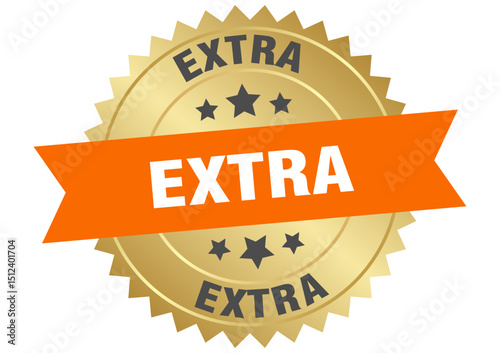 extra. extra round orange and gold label isolated on transparent background