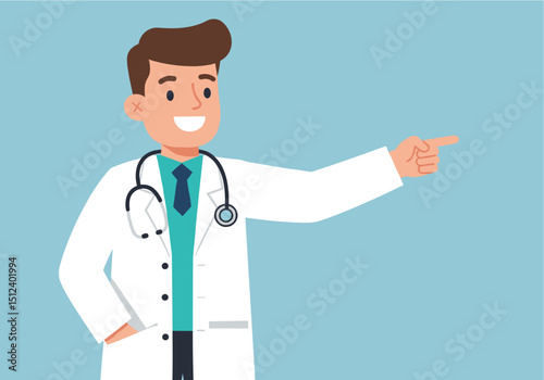 Flat Vector Of Cartoon Doctor Pointing to Something
