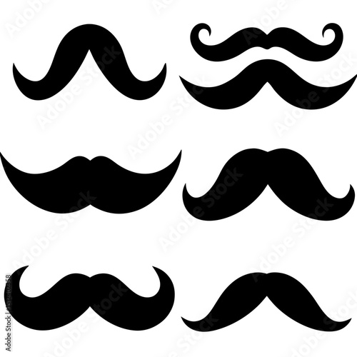 Set of mustache props silhouette vector illustration on white background.