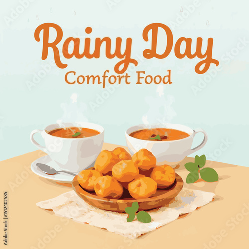 Rainy Day Vibes: A Cozy Vector Illustration of Stormy Skies, Raindrops, Umbrellas & Wet Streets — Capturing the Mood of Rain Showers, Thunderclouds & Monsoon Moments in Nature’s Soothing Rhythm