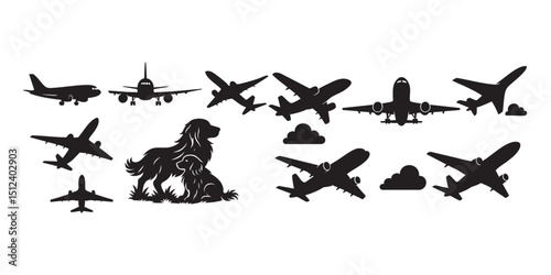 airplane silhouette set vector illustration