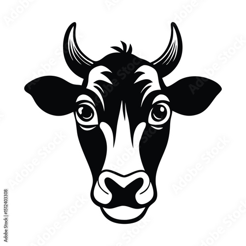 Black and white stylized cow face vector with bold contrast — ideal for modern logos or dairy-themed labels