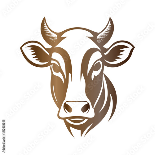 Realistic vector illustration of a cow head in brown gradient tones — suitable for agriculture, meat, or dairy labels