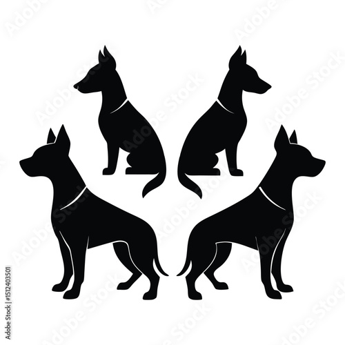 Sitting guard dog and puppy silhouette icons — suitable for pet care, security, or animal shelter branding