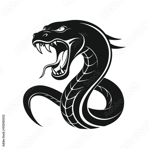 Fierce cobra snake vector with open mouth and fangs — suitable for danger, wild animal, or tattoo design themes