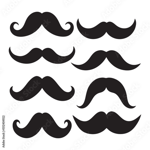  Set of cute mustache silhouette vector illustration on white background.