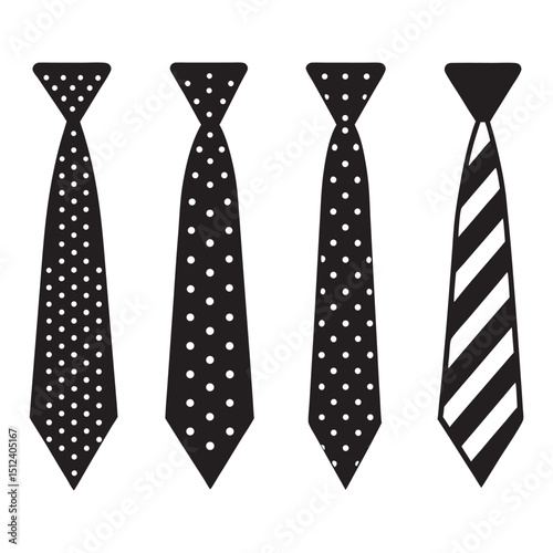  Set of cute tie silhouette vector illustration on white background.