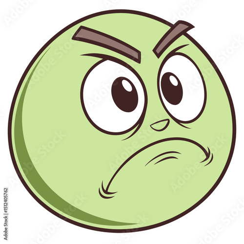 Disgusted Emoji with Green Face and Frown in Flat Style

