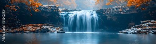 Majestic Autumn Waterfall in a Serene Landscape