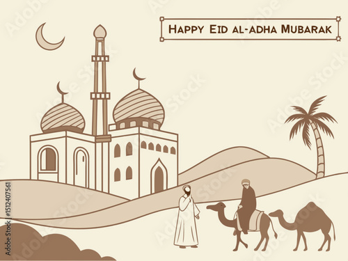 Mosque in Cairo Egypt vector illustration with ancient architecture, Islamic culture, and religious travel design