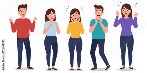 Flat Vector Of Group of People Expressing Fear and Shock Illustration
