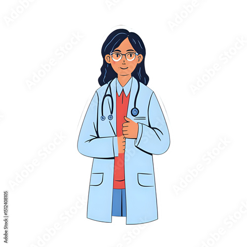 Cartoon doctor illustration wearing lab coat and stethoscope healthcare vector on transparent background