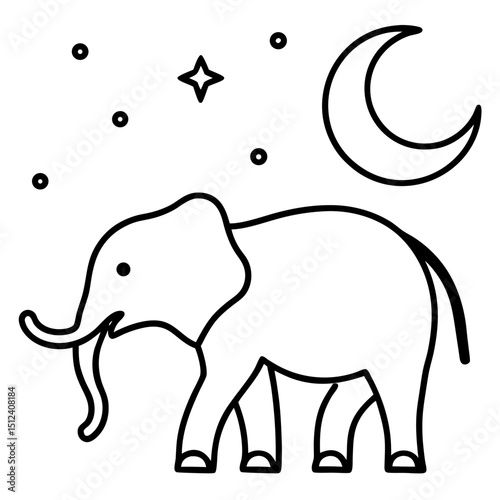 Elephant Under Moon