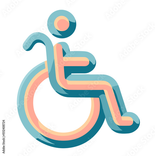 Pastel-colored disabled person in wheelchair vector icon on transparent background for accessibility and inclusion concept