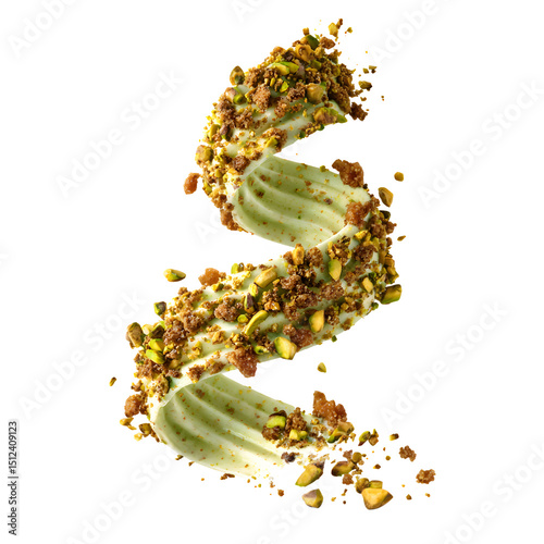 Papier peint Delicious Pistachio Ice Cream Swirl with Crunchy Topping against a Black Backgro