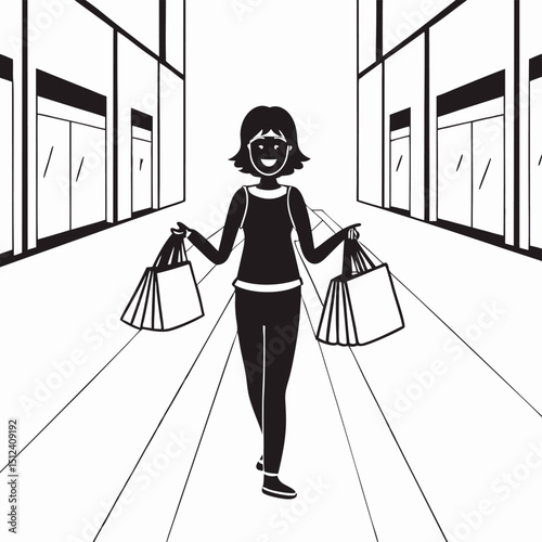 Happy Shopper A Woman's Joyful Shopping Spree in the City