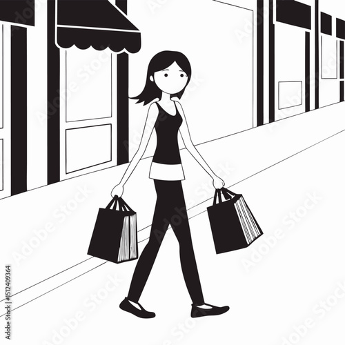 Stylish Shopping Spree A Woman's Day Out Carrying Shopping Bags
