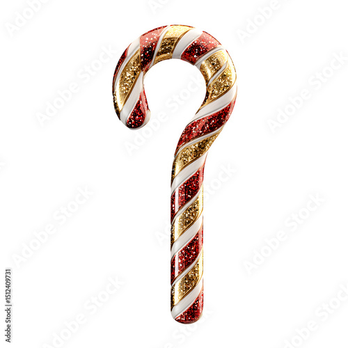 Festive Glittery Candy Cane Christmas Decoration Red Gold White Stripes photo