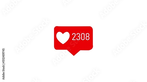 Animation of a simple counter from 0 to 3000 values, heart shape in a red rectangle animation video. Perfect to show any social network popularity concept. 4k