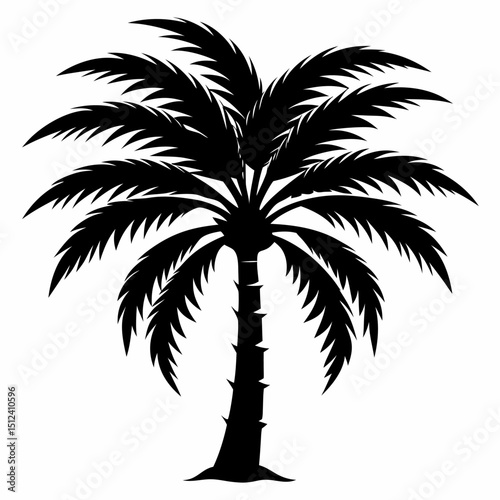 Tropical palm tree silhouette with wide fronds