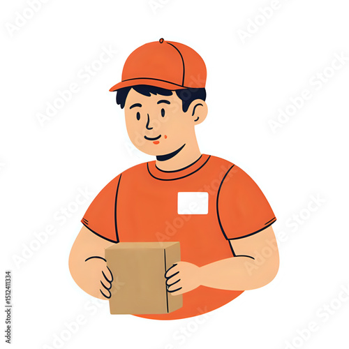 Delivery man holding package delivering service courier shipping logistics job on transparent background