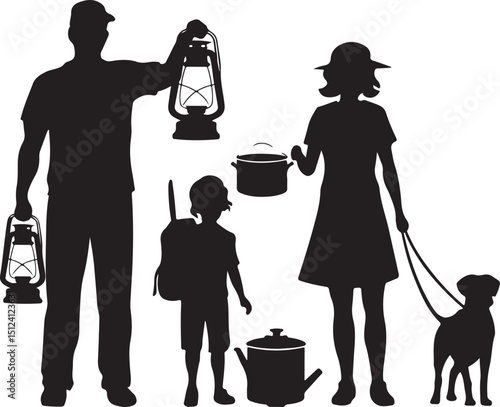 Isolated minimal black family silhouettes. Collection of family silhouettes on isolated background. Vector illustration