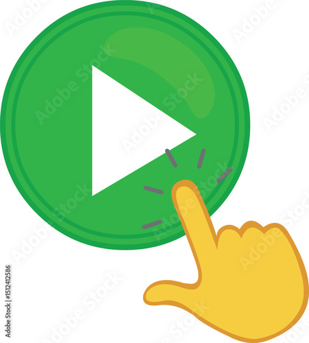 vector illustration yellow hand press touchscreen circular play button digital system software