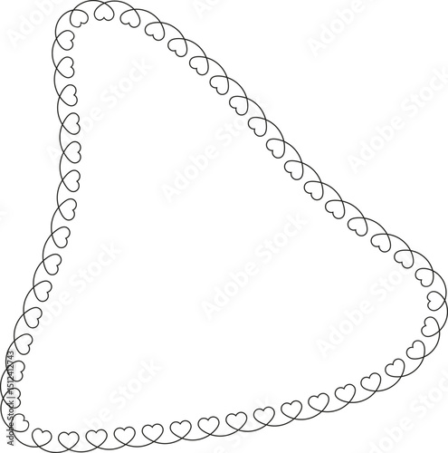 Rounded triangular form with smooth curves and a heart-patterned edge.