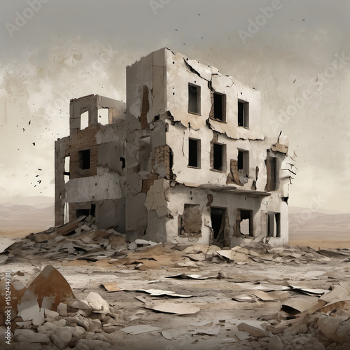 Minimalist Post-Apocalyptic Ruins Collage Art with Muted Colors photo