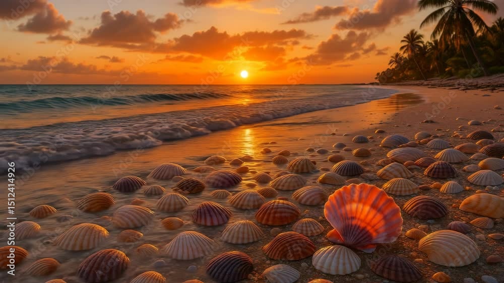 Vídeo Gerado por IA de Praia com Conchas e Ondas para Relaxamento e Projetos Turísticos

