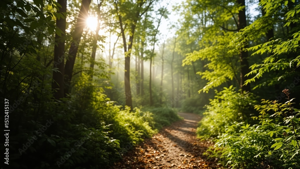 Fototapeta premium Tranquil Forest Trail - Lush Green Pathway