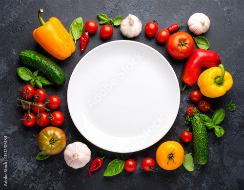 fresh vegetables and empty plate