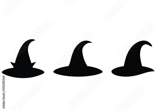 Black Witch Hat and Wizard Hat Silhouettes for Halloween and Magic Theme Bundle