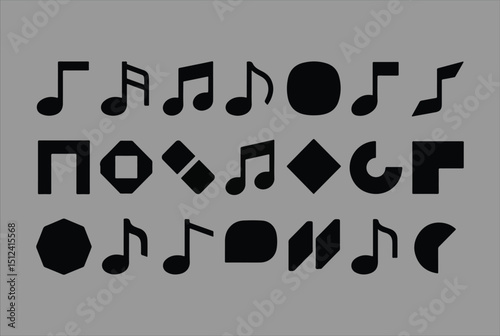 Black Mini Music Notes & Abstract Geometric Design Elements