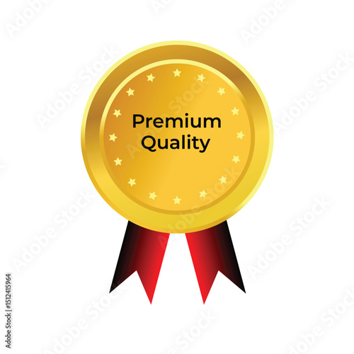 Premium Quality Golden Medal Icon Seal Sign Isolated on White Background
