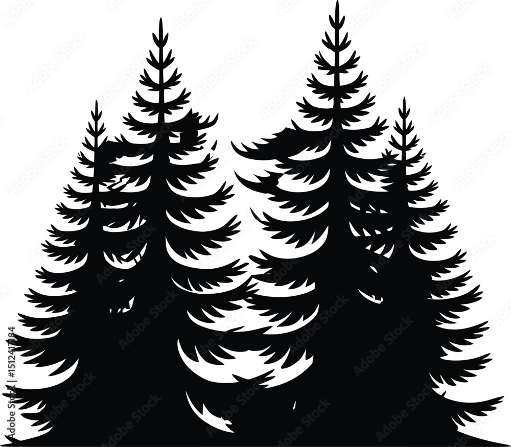 Obraz premium Christmas tree and fir tree silhouettes in a winter forest holiday scene vector illustration