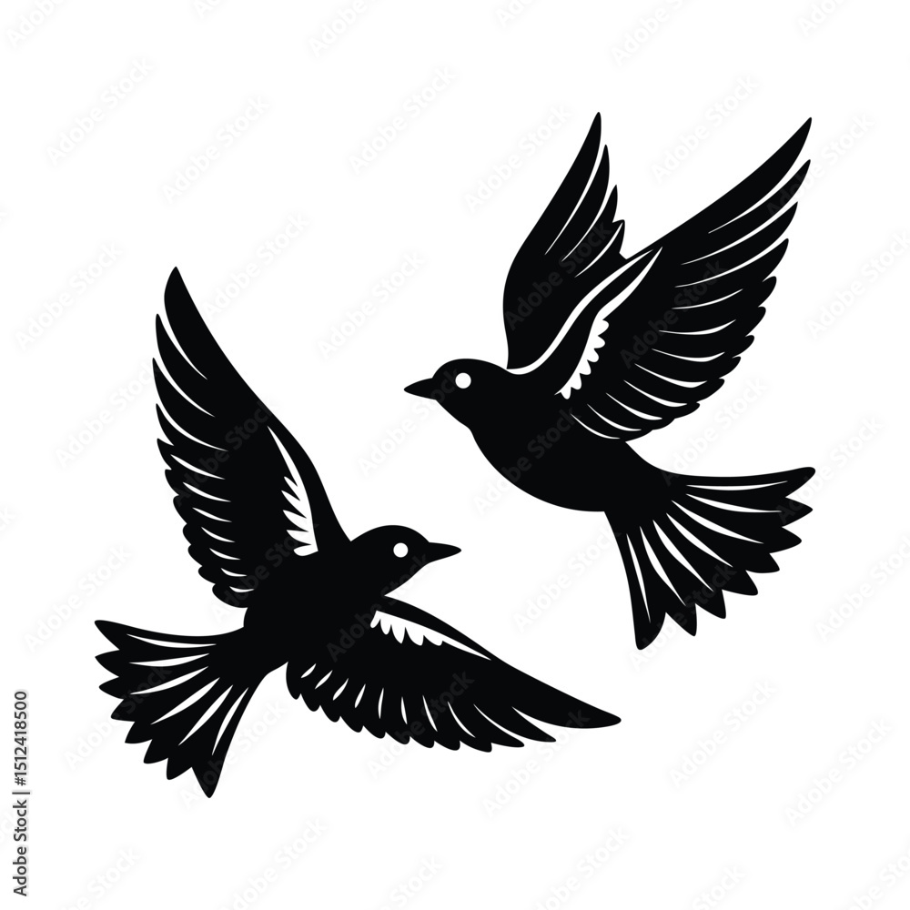 Obraz premium 2 birds flying vector silhouette