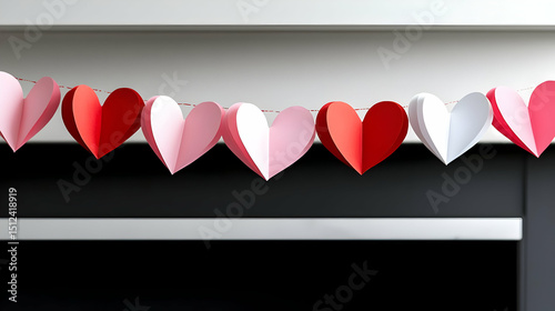 Colorful Paper Heart Garland Hanging On Mantelpiece
