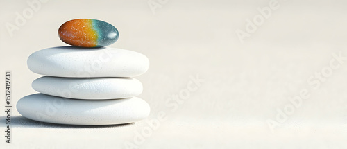 Stacked White Stones With Colorful Pebble
