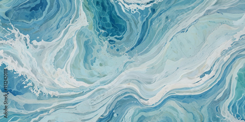Abstract blue and white water ocean wave and curved line background. Blue wave with liquid fluid ocean texture. Ocean wave banner background.	