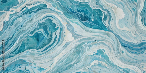 Abstract blue and white water ocean wave and curved line background. Blue wave with liquid fluid ocean texture. Ocean wave banner background.	