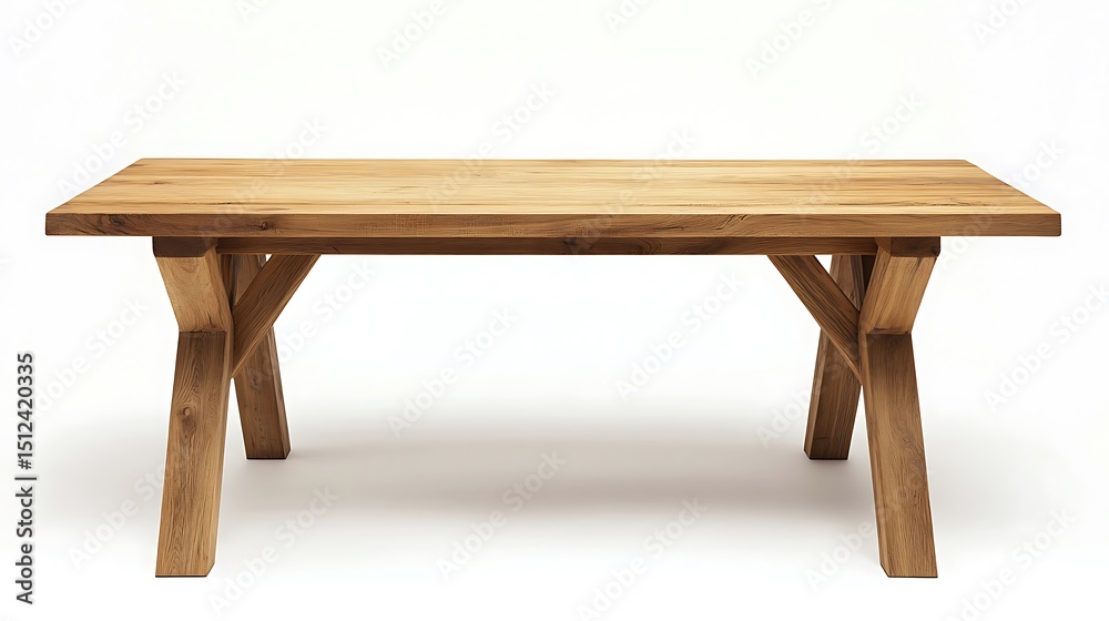 Fototapeta premium A simple rectangular wooden table with crossed leg supports on white