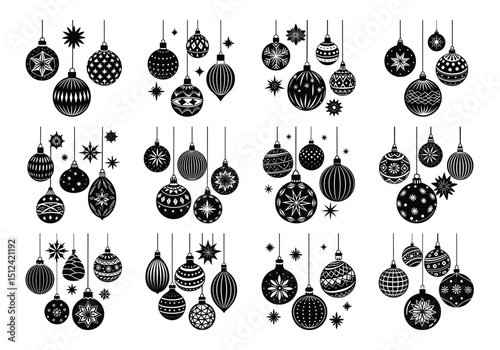 Christmas ball set. Black silhouette Christmas ball vector illustration, set of Christmas balls