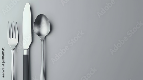 Elegant Silver Cutlery Set Against Gray Background