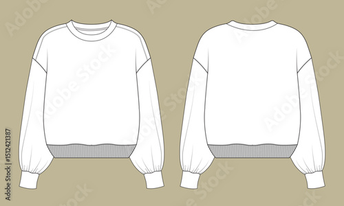 Ladies Drop Shoulder long sleeve Sweat Template, shown in a flat fashion illustration for both front and back views.