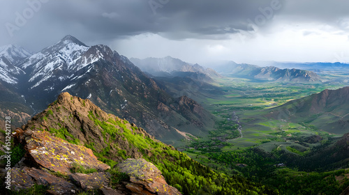 Mountainous Valley Panorama With Cloudy Sky