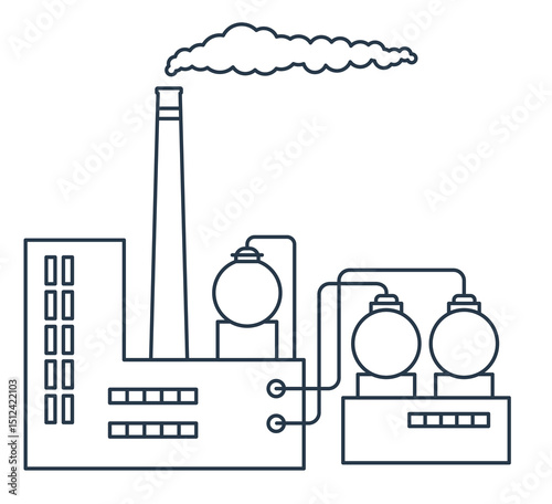 Industrial composition with factory buildings and pipes and fuel tanks