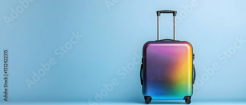 Rainbow Pattern Suitcase Against Blue Background