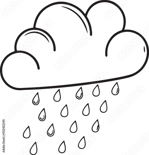 Minimalist rainy cloud line art, weather forecast illustration