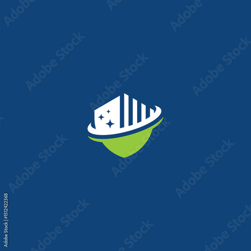 Gleaming buildings protected by green shield